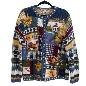 Vintage Heirloom Collection Knit Chunky Fall Harvest Farm Patchwork Cardigan